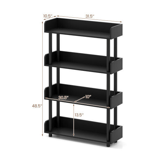 4-Tier Bookshelf Open Bookcase with Anti-Tipping Kit Industrial Storage Unit-Black