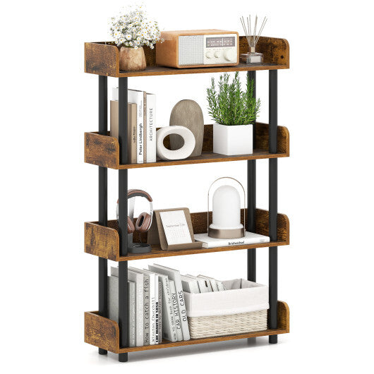 4-Tier Bookshelf Open Bookcase with Anti-Tipping Kit Industrial Storage Unit-Black