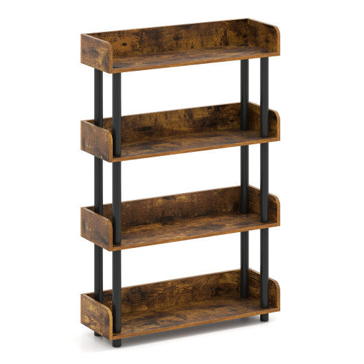 4-Tier Bookshelf Open Bookcase with Anti-Tipping Kit Industrial Storage Unit-Black