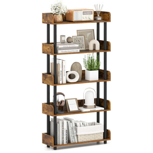 5-Tier Open Bookcase with Industrial Storage Unit-Rustic Brown LuxuryLifeWay Online Store