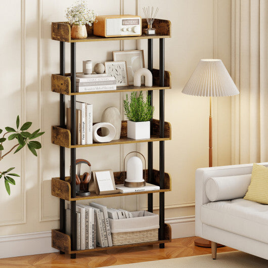 5-Tier Open Bookcase with Industrial Storage Unit-Rustic Brown LuxuryLifeWay Online Store