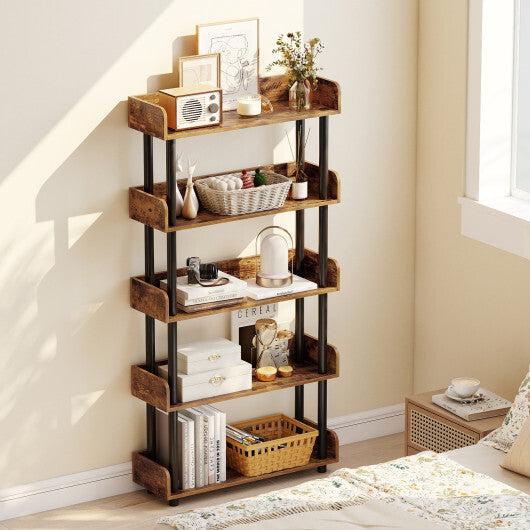 5-Tier Open Bookcase with Industrial Storage Unit-Rustic Brown LuxuryLifeWay Online Store