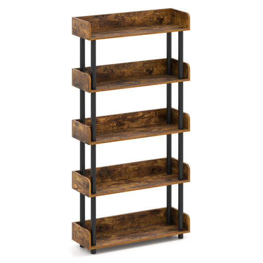 5-Tier Open Bookcase with Industrial Storage Unit-Rustic Brown LuxuryLifeWay Online Store