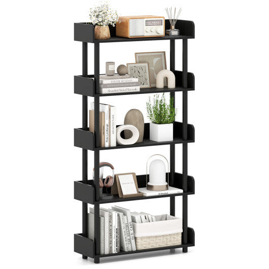 5-Tier Open Bookcase with Industrial Storage Unit-Rustic Brown LuxuryLifeWay Online Store