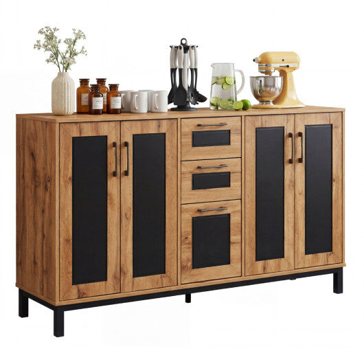 63" Sideboard Buffet Cabinet with 3 Drawers and Storage Shelves-Natural LuxuryLifeWay Online Store