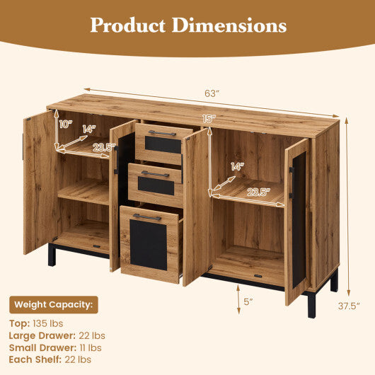 63" Sideboard Buffet Cabinet with 3 Drawers and Storage Shelves-Natural LuxuryLifeWay Online Store