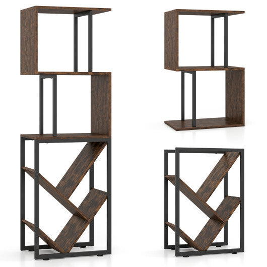 6-Tier Bookshelf Floor Standing Tree S-Shaped Geometric Bookcase with Open Shelves-Brown LuxuryLifeWay Online Store