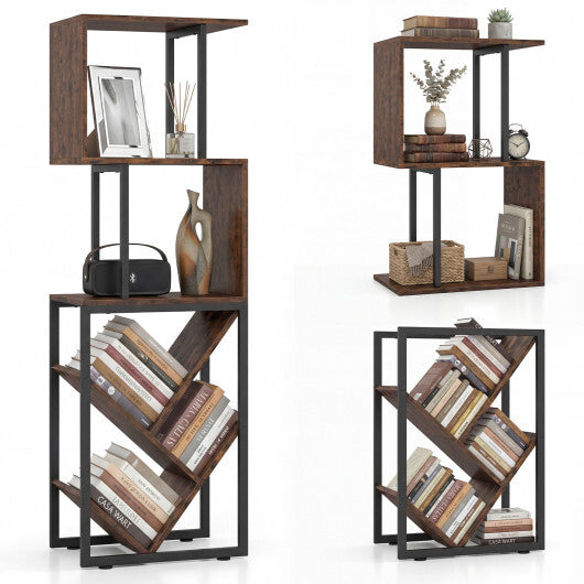 6-Tier Bookshelf Floor Standing Tree S-Shaped Geometric Bookcase with Open Shelves-Brown LuxuryLifeWay Online Store
