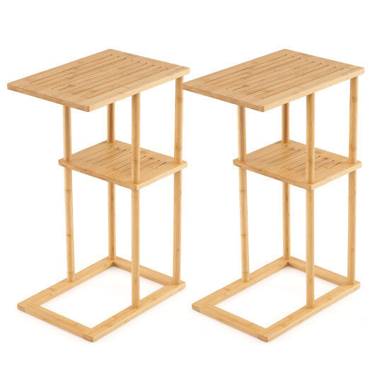 Side Table Set of 2 with Storage Shelves and Bamboo Construction-Natural LuxuryLifeWay Online Store