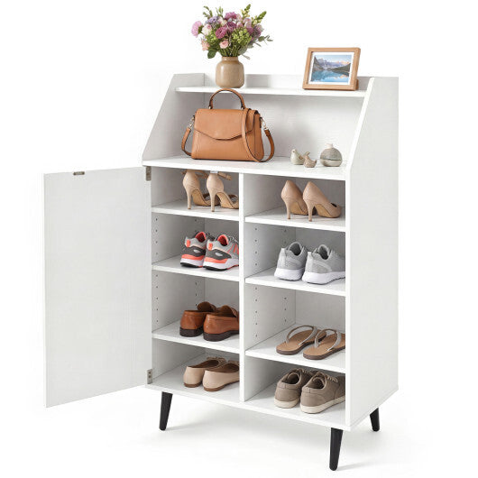 Shoe Storage Cabinet with 2-Tier Open Compartment and 4-Tier Adjustable Shelf-White LuxuryLifeWay Online Store