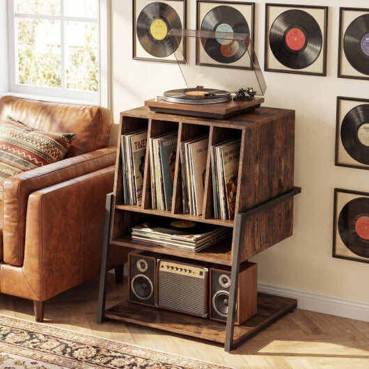 Record Player Stand on Wheels Rolling Turntable Stand with Power Outlets-Rustic Brown LuxuryLifeWay Online Store