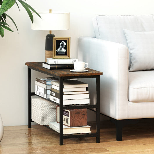 3-Tier Shoe Rack Shoe Bench with Metal Slat Shelves and Long Wooden Seat-Rustic Brown LuxuryLifeWay Online Store