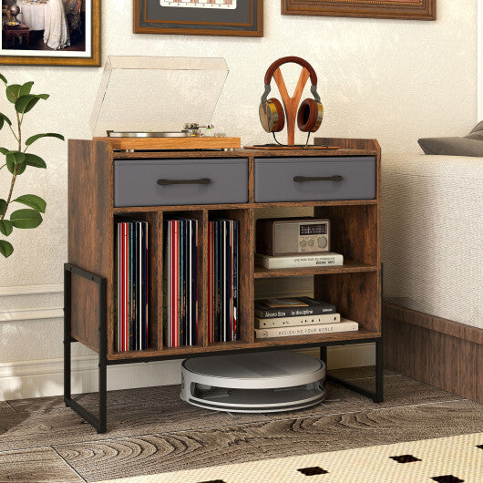Large Record Player Stand with Charging Station Mid Century Modern Vinyl Storage Cabinet-Rustic Brown LuxuryLifeWay Online Store