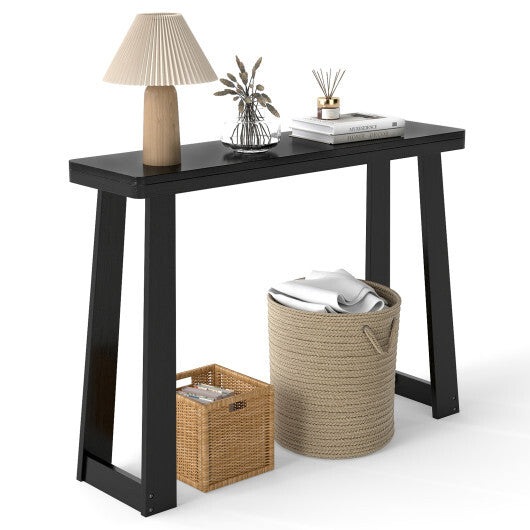 Solid Rubber Wood Console Table 43inch Narrow Entryway Table with Thick Tabletop and Stable Base-Black LuxuryLifeWay Online Store