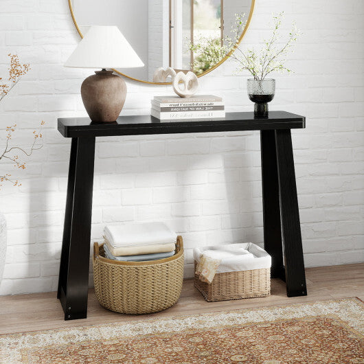 Solid Rubber Wood Console Table 43inch Narrow Entryway Table with Thick Tabletop and Stable Base-Black LuxuryLifeWay Online Store