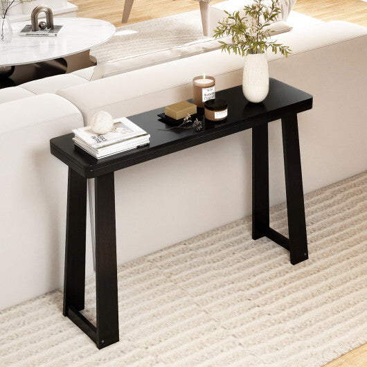 Solid Rubber Wood Console Table 43inch Narrow Entryway Table with Thick Tabletop and Stable Base-Black LuxuryLifeWay Online Store