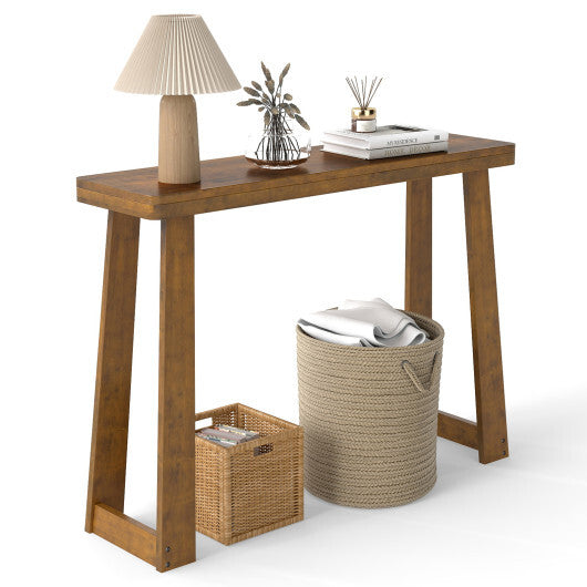 Solid Rubber Wood Console Table 43inch Narrow Entryway Table with Thick Tabletop and Stable Base-Black LuxuryLifeWay Online Store