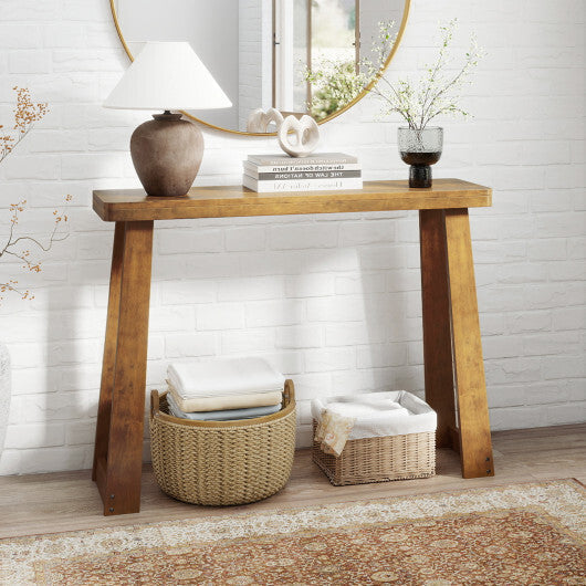 Solid Rubber Wood Console Table 43inch Narrow Entryway Table with Thick Tabletop and Stable Base-Black LuxuryLifeWay Online Store