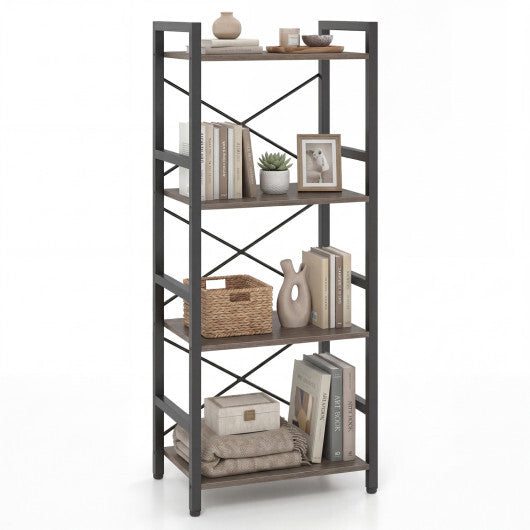 4-Tier Bookshelf Narrow Freestanding Display Shelf with Metal Frame-Oak LuxuryLifeWay Online Store