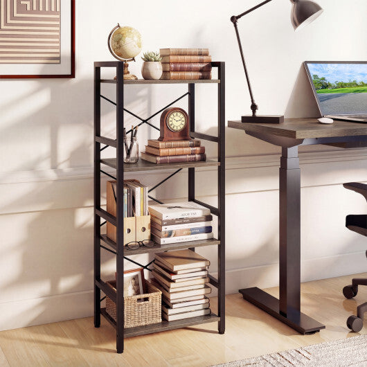 4-Tier Bookshelf Narrow Freestanding Display Shelf with Metal Frame-Oak LuxuryLifeWay Online Store