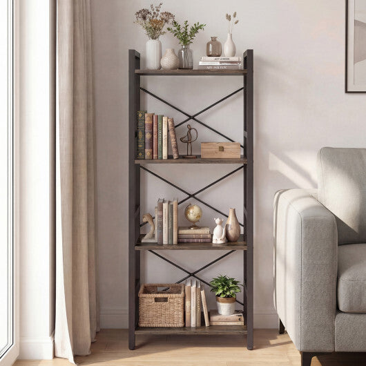 4-Tier Bookshelf Narrow Freestanding Display Shelf with Metal Frame-Oak LuxuryLifeWay Online Store