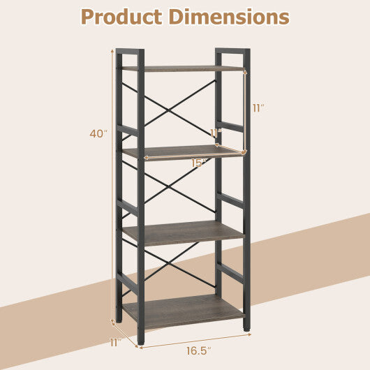 4-Tier Bookshelf Narrow Freestanding Display Shelf with Metal Frame-Oak LuxuryLifeWay Online Store
