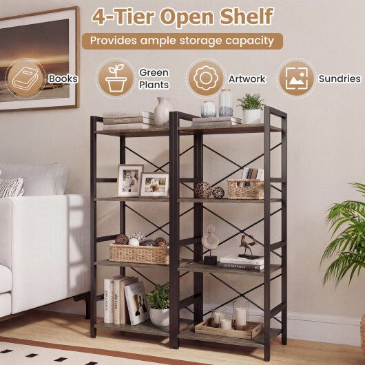 4-Tier Bookshelf Narrow Freestanding Display Shelf with Metal Frame-Oak LuxuryLifeWay Online Store