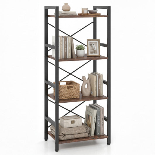 4-Tier Bookshelf Narrow Freestanding Display Shelf with Metal Frame-Oak LuxuryLifeWay Online Store
