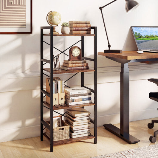 4-Tier Bookshelf Narrow Freestanding Display Shelf with Metal Frame-Oak LuxuryLifeWay Online Store
