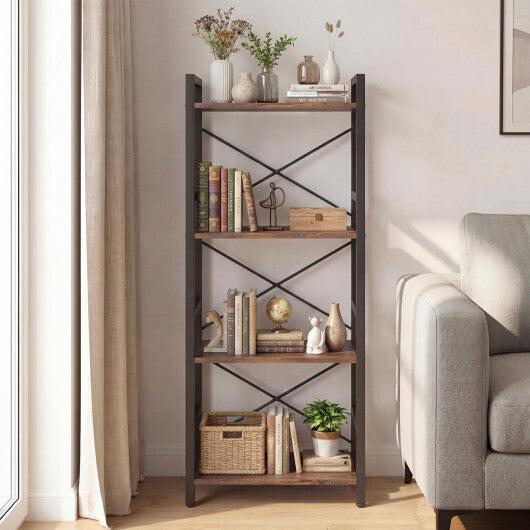 4-Tier Bookshelf Narrow Freestanding Display Shelf with Metal Frame-Oak LuxuryLifeWay Online Store