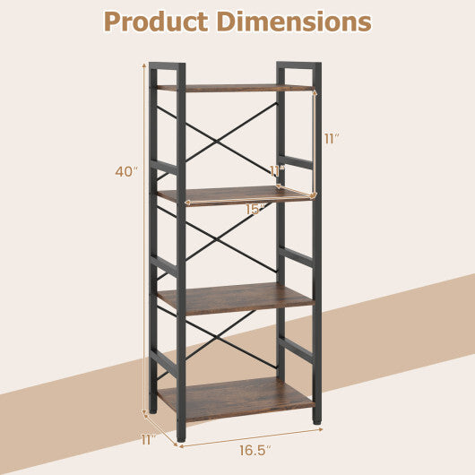 4-Tier Bookshelf Narrow Freestanding Display Shelf with Metal Frame-Oak LuxuryLifeWay Online Store