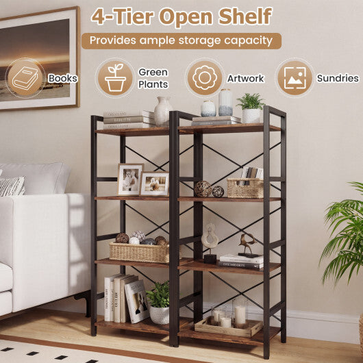 4-Tier Bookshelf Narrow Freestanding Display Shelf with Metal Frame-Oak LuxuryLifeWay Online Store