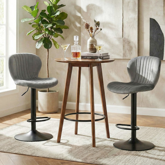 Adjustable Counter Height Chairs Set of 2 with Velvet Upholstered Backrests-Gray
