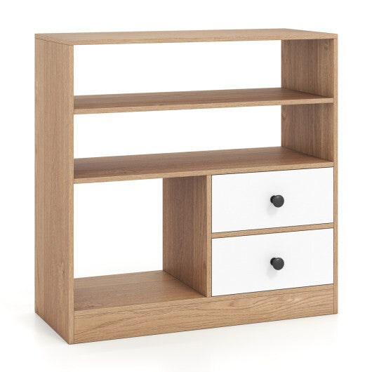 Open Storage Cabinet with 3 Open Compartments and 2 Drawer-Natural LuxuryLifeWay Online Store
