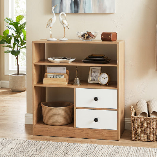 Open Storage Cabinet with 3 Open Compartments and 2 Drawer-Natural LuxuryLifeWay Online Store