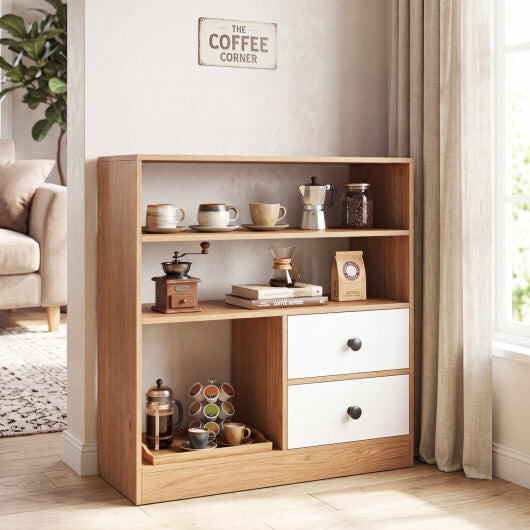 Open Storage Cabinet with 3 Open Compartments and 2 Drawer-Natural LuxuryLifeWay Online Store
