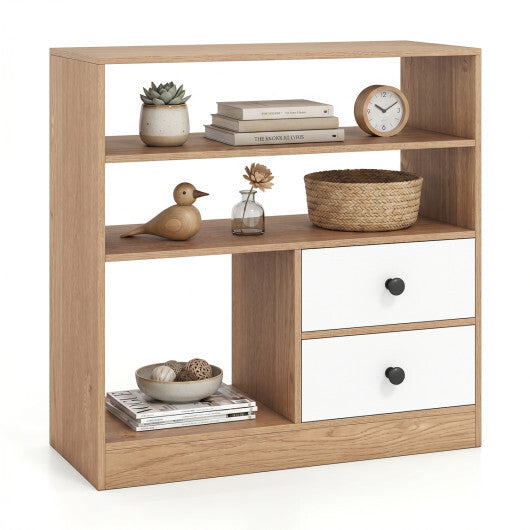 Open Storage Cabinet with 3 Open Compartments and 2 Drawer-Natural LuxuryLifeWay Online Store