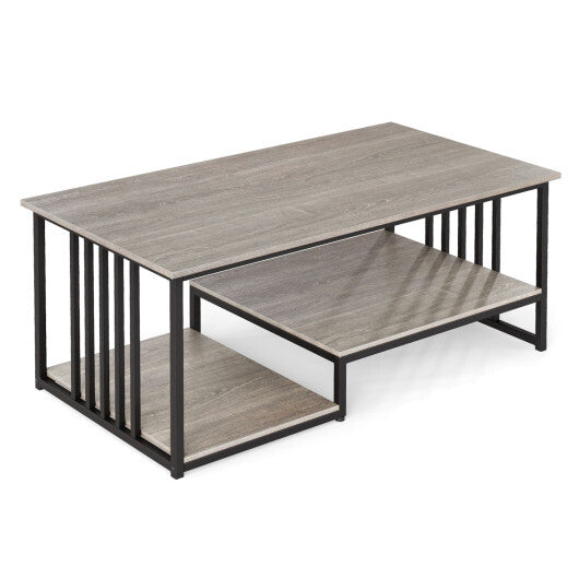 43.5" Coffee Table 2-Tier with Open Storage Shelf-Oak LuxuryLifeWay Online Store