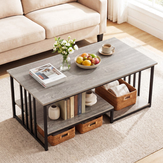 43.5" Coffee Table 2-Tier with Open Storage Shelf-Oak LuxuryLifeWay Online Store
