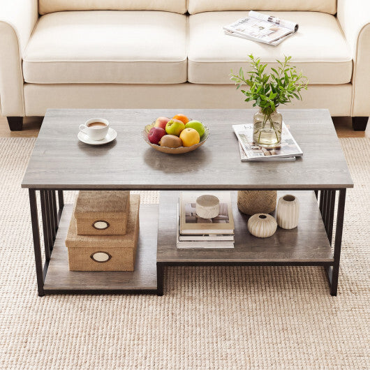 43.5" Coffee Table 2-Tier with Open Storage Shelf-Oak LuxuryLifeWay Online Store