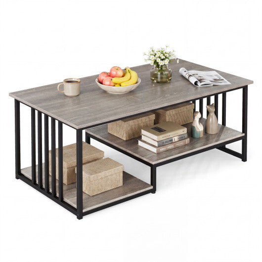 43.5" Coffee Table 2-Tier with Open Storage Shelf-Oak LuxuryLifeWay Online Store