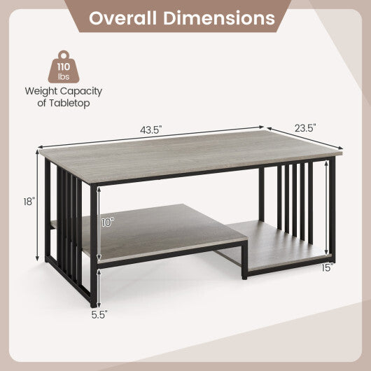 43.5" Coffee Table 2-Tier with Open Storage Shelf-Oak LuxuryLifeWay Online Store