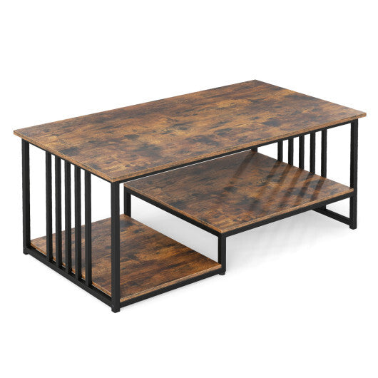 43.5" Coffee Table 2-Tier with Open Storage Shelf-Oak LuxuryLifeWay Online Store