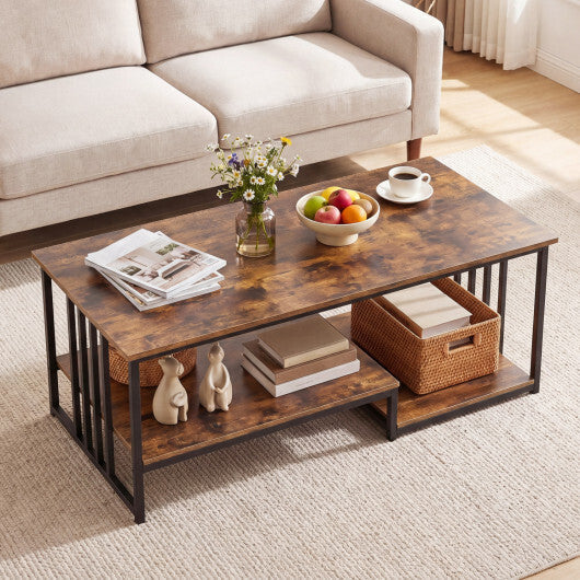 43.5" Coffee Table 2-Tier with Open Storage Shelf-Oak LuxuryLifeWay Online Store