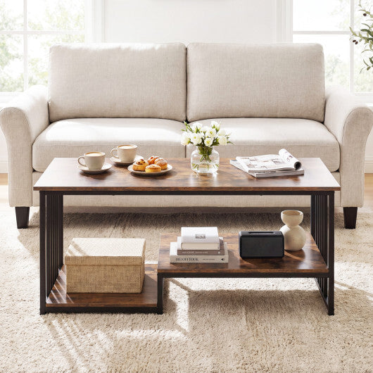 43.5" Coffee Table 2-Tier with Open Storage Shelf-Oak LuxuryLifeWay Online Store