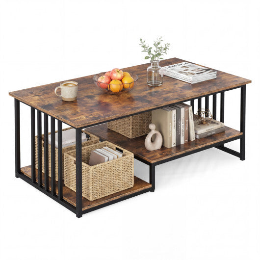 43.5" Coffee Table 2-Tier with Open Storage Shelf-Oak LuxuryLifeWay Online Store