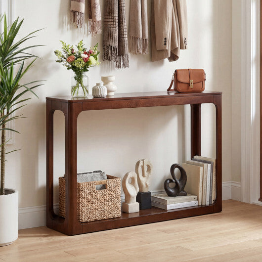 2-Tier Mid Century Wood Console Table with Storage Shelf-Brown LuxuryLifeWay Online Store