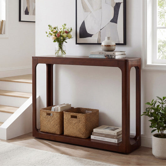 2-Tier Mid Century Wood Console Table with Storage Shelf-Brown LuxuryLifeWay Online Store