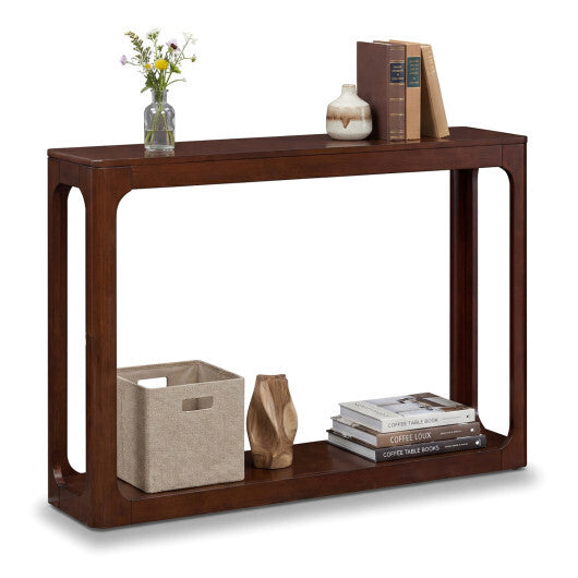 2-Tier Mid Century Wood Console Table with Storage Shelf-Brown LuxuryLifeWay Online Store