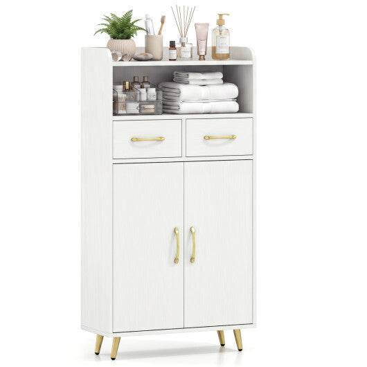 Bathroom Storage Cabinet Freestanding Floor Cabinet with 2 Drawers and 2 Doors-White LuxuryLifeWay Online Store